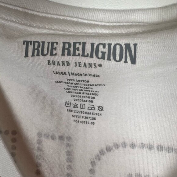 NWT TRUE RELIGION CRYSTAL TRUE RLGN Print VneckcTEE Rhinestone Style 207155 Sz L - Picture 3 of 9